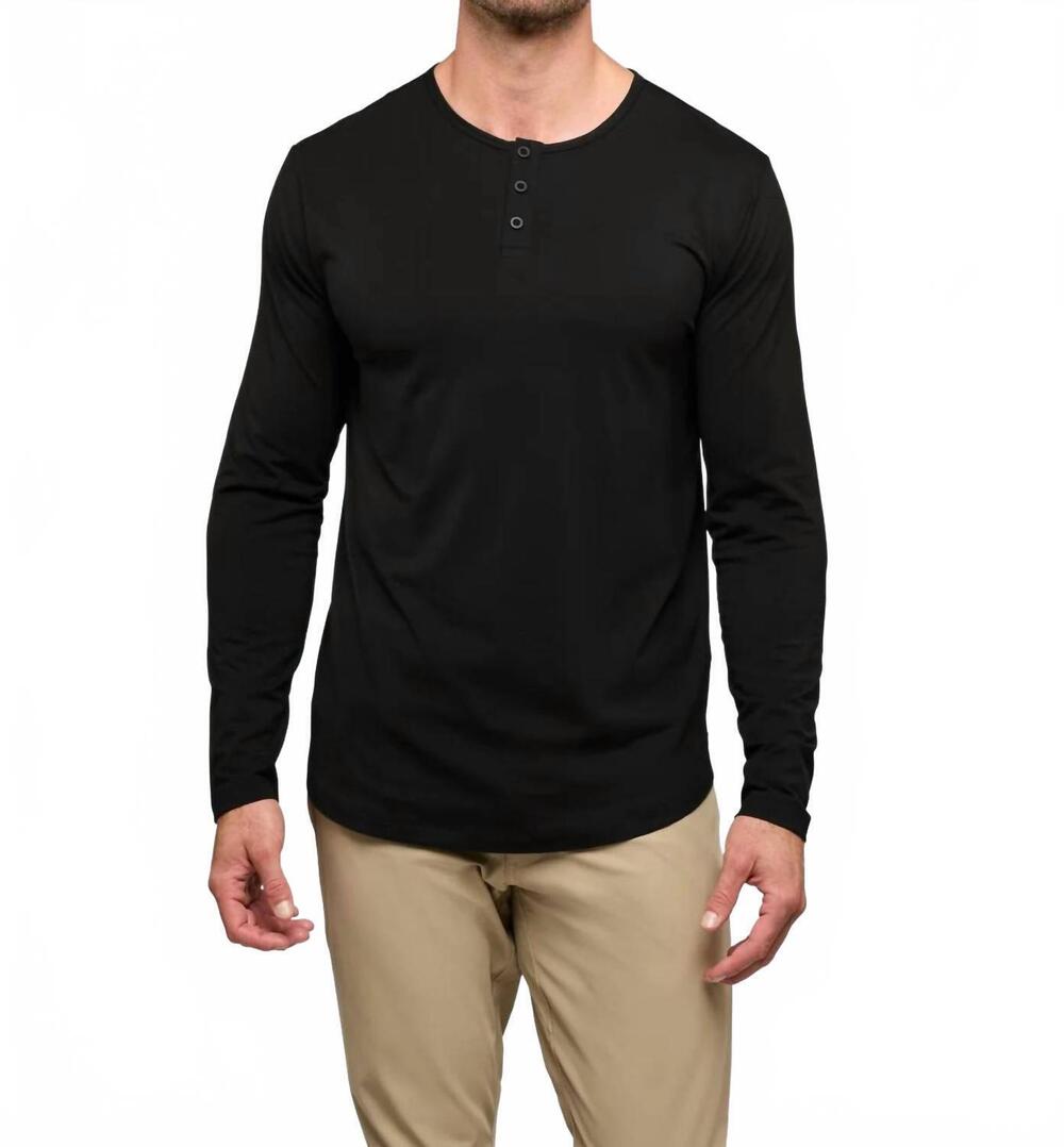 NEW CUTS long sleeve henley curve top in black